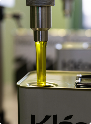 Olive oil filling a Kleos tin